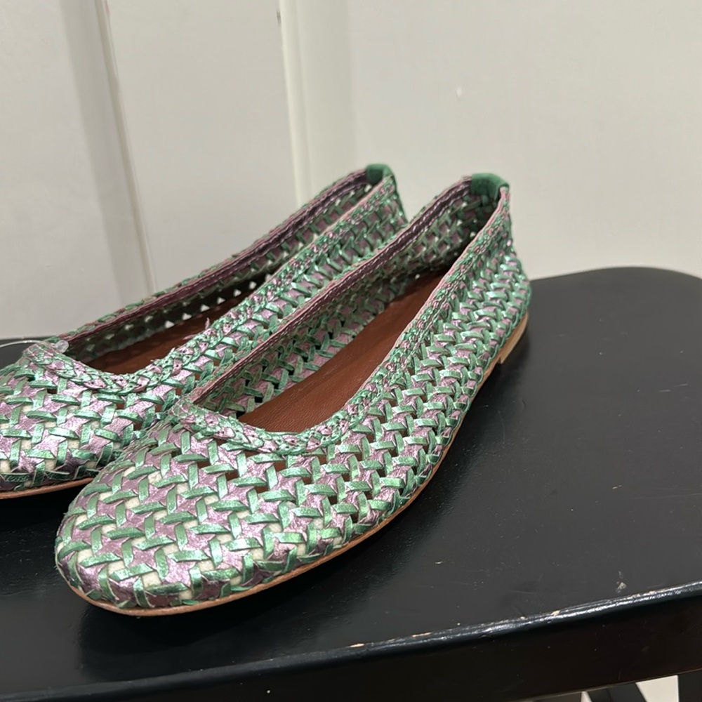CARDINALE Italy Leather Lorraine Metallic Finish Woven Ballet Flats sz EUR 38
